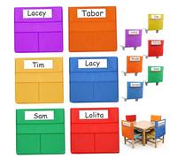 Chair Pockets for Classrooms 6Pcs 6 Color 16.6x19" 3 Pocket Oxford Seat Sack with Blank Name Card Heavy Duty Chair Pockets for Stationery, Book and More Seat for Classroom Chairs