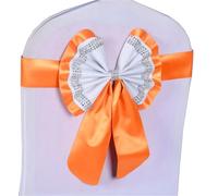 Chair Sashes 10Pcs Stain Ribbon Luxury Diamon Chair Sashes Knot Cover Belt Bow Tie for Hotel Banquet Wedding Party Events Festival Decoration(Orange)