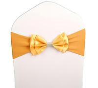 Chair Sashes Bows Bands Ties, Bow Wedding Organza,Tulle Back Flower for Covers Sash Birthday Party Hotel Show Decoration(Gold,10PCS)