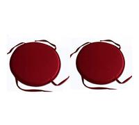 Chair Seat Pads Plain Round Tie-On Non Slip Dinging Chair Pad Kitchen Dining,Pack of 2(38cm) (red)