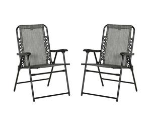 Chair Set Grey Patio Folding Dining Garden Armrest Outdoor Beach Camping 2 Pc