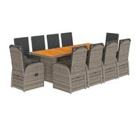 (chair/wood, 11 piece) vidaXL Garden Dining Set 9 Piece with Cushions Table & Chair Grey Poly Rattan
