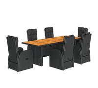 vidaXL 7 Piece Garden Dining Set with Cushions Black Poly Rattan, Black