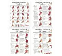 Chair Yoga Cards, 4 Piece Exercise Guide for Seniors Beginners, Flexibility Balance Fitness Routine for Home Office Gym Workout