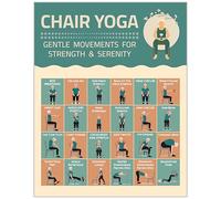 Chair Yoga Chart For Seniors - 24 Illustrated Stretching Poses for Strength & Stability - Yoga Poster for Physical Therapy, Mobility Practice - Mindful Flexibility Routine for the Home, Office or Gym