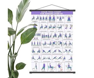 Chair Yoga Chart for Seniors,Foldable Beginner Friendly - Chair Pilates Chart Stretching Poster,for Home Gym Office Bedroom Mobility Workout Pilates Fitness Stretching