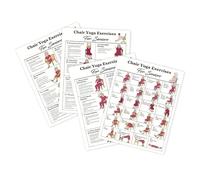 Chair Yoga Chart - Illustrated Pose Cards, 4PCS Fitness Guide for Beginners Flexibility Balance Training, Home Gym Yoga Instruction Set for Men Women Office Living Room Use, Stretching Exercise Visual