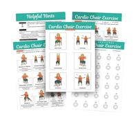 Chair Yoga Chart, Illustrated Seated Routines, Laminated Workout Visuals, Fitness Guide Details, Thirty Day Program, Training Strength for Adults Morning Travel Sports Gym