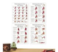 Chair Yoga Pose Cards Set, Illustrated Stretching Guide, 4 Piece Mobility Training Charts, Visual Exercise Instruction Sheets for Office Desk Breaks Bedroom Living Room Wellness Practice for Adults