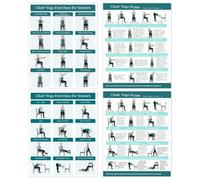 Chair Yoga Poster For Seniors & Beginners, With Easy-To-Follow Visuals, 4pc | Laminated Gentle Seated Exercise Charts, Senior Fitness Workout Visuals, Illustrated Guides, For Flexibility, Balance
