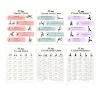 Chair Yoga Workout Poster, 6 Piece 30-Day Fitness Challenge Chart, Seated Exercise Guide for Athletes, Home Office Morning Workout, Beginner Bodybuilding Routine
