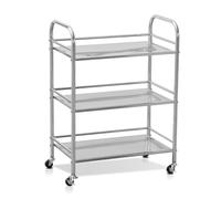 CHAIRABLE Stainless Steel Utility Cart - 3-Tire Metal Rolling Small Service Cart on Wheels for Salon Labs Clinic - Flat Top Kitchen Storage Organizer Shelf Trolley for Livingroom Office