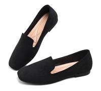 ChaiRong Zhou Women Square Toe Ballets Flats Comfort Slip On Walking Shoes for Driving, 918-black, 7.5 UK