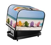 Chairs Beside The Blue Sea Sky Patterned double slice toaster cover, with pocket, suitable for home dining table decoration.