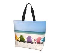 Chairs Beside The Blue Sea Sky Patterned shoulder bag, reusable organizer, suitable for travel, gym, and yoga.