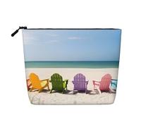 Chairs Beside The Blue Sea Sky Patterned Women's Cosmetic Bag, Single Layer Toiletry Bag, Suitable for Daily Storage, Travel, and Business Trips.