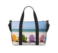 Chairs Beside The Blue Sea Sky Printed Travel Bag: Large Capacity Gym Sports Tote: Weekend Business Trip Crossbody Shoulder Bag: Lightweight Durable
