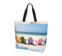 Chairs Beside The Blue Sea Sky Reusable Tote Bag With Zip Waterproof Shoulder Bag With Pockets Casual Crossbody Handbags With Adjustable Shoulder Straps For Outdoors, College, Work, Gifts Shopping