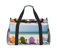 Chairs Beside The Blue Sea Sky Travel Duffel Bag Large Foldable Waterproof Overnight Bag Beach Swim Bags Pool Sports Gym