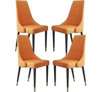 Chairs Kitchen Micro Fiber Leather Dining Chair Set of 4 Wooden Legs Ergonomics Seat Side for Living Room (Orange)