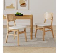 chairus Rattan Dining Chairs Set of 2 Kitchen Side Chairs with Wood Legs for Dining Room, PU Leather White