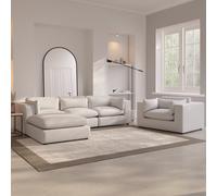 Chaise Corner Sofa and Love Seat Set in Beige Boucle - Hudson