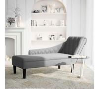 Chaise Longue, Light Grey Fabric with Cushion and Right Armrest, 145 x 56 x 70 cm, Padded, Ergonomic, for Living Room, Bedroom, Office, Lounger, Ottoman, Sofa Lounger