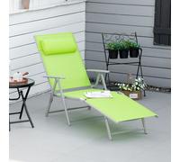 Outsunny Steel Fabric Sun Lounger Outdoor Folding Chaise Lounge Chair Recliner with Portable Design & 7 Adjustable Backrest Positions - Green