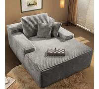 Chaise Lounge Chair Indoor, Oversized Floor Sofa Bed With Boneless Foam Upholstered & Back, Deep Seat Corduroy Couch, No Assembly Required, For Living Room Bedroom Sleeper(Size:Single,Color:Gray)