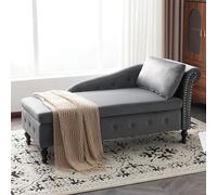 Chaise Lounge Sofa with Storage, Ergonomic Upholstered Couch, Button-Tufted Hydraulic Lounge Chair for Living Room, Bedroom, Office - Includes Pillow & Right Armrest