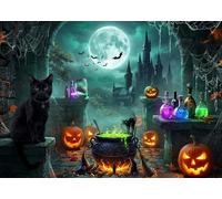 CHAIYA 10x8ft Halloween Backdrop Halloween Magic Backdrop Pumpkin Lantern Horrible Full Moon Night Photography Background Child Kids Castal Party Decor CY391