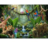 CHAIYA 8x6FT Jungle Safari Animals Backdrop Tropical Rainforest Waterfall Background Lion Elephant Giraffe Parrot Jungle Theme Birthday Party Decorations Kids Baby Shower Photo Booth Banner CY383
