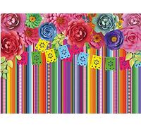 CHAIYA 8x6ft Mexican Fiesta Theme Backdrop Festival Birthday Party Decor Cinco De Mayo Carnival Colorful Flags Floral Banner Table Decor Background CY-125
