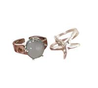 CHAKAE 2 Pcs Versatile Sea Star Adjustable Rings Glittering Synthetic Stones Modern Jewelry Girls Or Friend Outfits Beach Vacation Jewelry Accessories