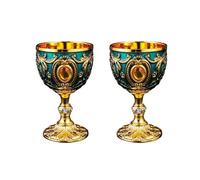 CHAKAE 2Pcs 30ml Wine Glasses Vintage Medieval Goblet Drinking Glass Drinking Cup Communions Party Household Dining Gift Drink Cup Metal Wine Glass Decoration
