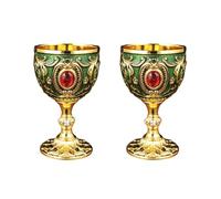 CHAKAE 2Pcs 30ml Wine Glasses Vintage Medieval Goblet Drinking Glass Drinking Cup Communions Party Household Dining Gift Drink Cup Metal Wine Glass Decoration
