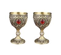 CHAKAE 2Pcs 30ml Wine Glasses Vintage Medieval Goblet Drinking Glass Drinking Cup Communions Party Household Dining Gift Drink Cup Metal Wine Glass Decoration