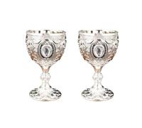CHAKAE 2Pcs 30ml Wine Glasses Vintage Medieval Goblet Drinking Glass Drinking Cup Communions Party Household Dining Gift Drink Cup Metal Wine Glass Decoration