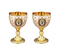 CHAKAE 2Pcs 30ml Wine Glasses Vintage Medieval Goblet Drinking Glass Drinking Cup Communions Party Household Dining Gift Drink Cup Metal Wine Glass Decoration