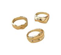 CHAKAE 3Pieces Fashion Rings Jewelry With Geometric Accent Modern Metal Rings With Designs In Gold Tone For Fashion Women Sturdy Metal