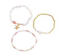 CHAKAE Adjustable Beaded Bracelet with Shell and Pearls Accent Multilayered Handchain Stacking Jewelry for Women Tropical Vacation Inspired Jewelry Set
