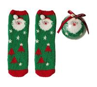 CHAKAE Christmas Coral Fleece Socks With Festival Balls Ornaments For Holiday Gift Santa Snowman Pattern Fuzzy Slipper Socks Christmas Slipper