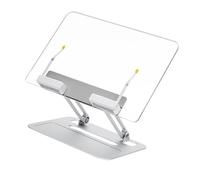 CHAKAE Clear Ergonomic Book Holder 360 Swivels Base Supports 8.8lb Foldable Aluminum Laptop Tablets Recipe Stand Multiple Angled Viewing Convertible Workstations For Books & Laptops