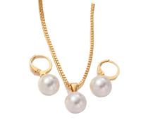 CHAKAE Dainty Pearls Pendant Necklace And Matching Earrings Set Handmade Accessories Bridal Party Or Anniversary Lightweight Alloy Pearls Jewelry Set