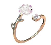 CHAKAE Elegant Rose Pattern Adjustable Rings With Cubic Zirconia Finger Jewelry For Women Girls Stylish Daily Wear Accessory Lightweight Travel Friendly Alloy