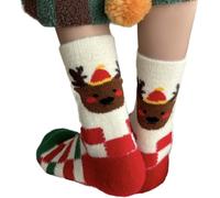 CHAKAE Holiday Themed Coral Fleece Floor Socks For Home Wear Unisex Christmas Cartoon Pattern Fuzzy Slipper Socks Hosiery Fashionable Christmas Hosiery
