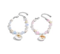 CHAKAE Pack Of 2 Sea Beads Comfortable Wrist Jewelry And Alloy Texture For Individualistic Jewelry Seekers Natural Shell Set For Women