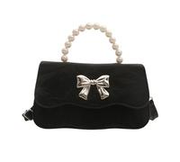 CHAKAE Pearls Beads Top Handle Small Handbag Purse With Adjustable Strap For Women PU Leather Sweet Bows Crossbody Shoulder Bag Bowknot PU Leather Handbag