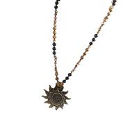 CHAKAE Vintage Necklace Featuring 8mm Natural Stone And Glass Beads Unique Sun Pendant Neckchain For Women Antique Tone Jewelry