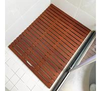 CHAKEUZND wooden bath mat， Wooden Bath Mat With Handle Red Walnut Multiple Sizes(60x60cm/24x24in)